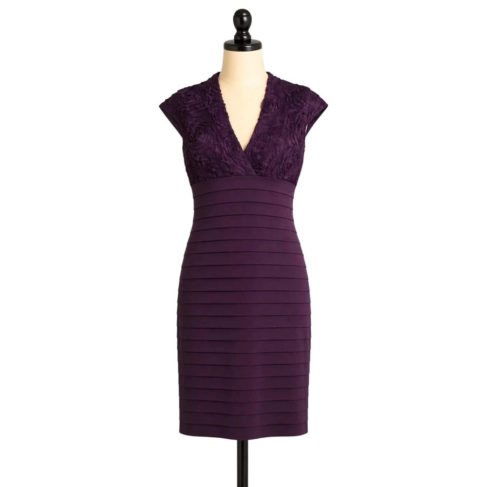 Xscape by Joanna Chen Plum Purple Rosette‎ Tiered Bandage Cocktail Dress 4